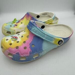 Crocs Classic Tie Dye Clog Women’s 8 Men’s 6 Multicolor Virgo Peace Charms